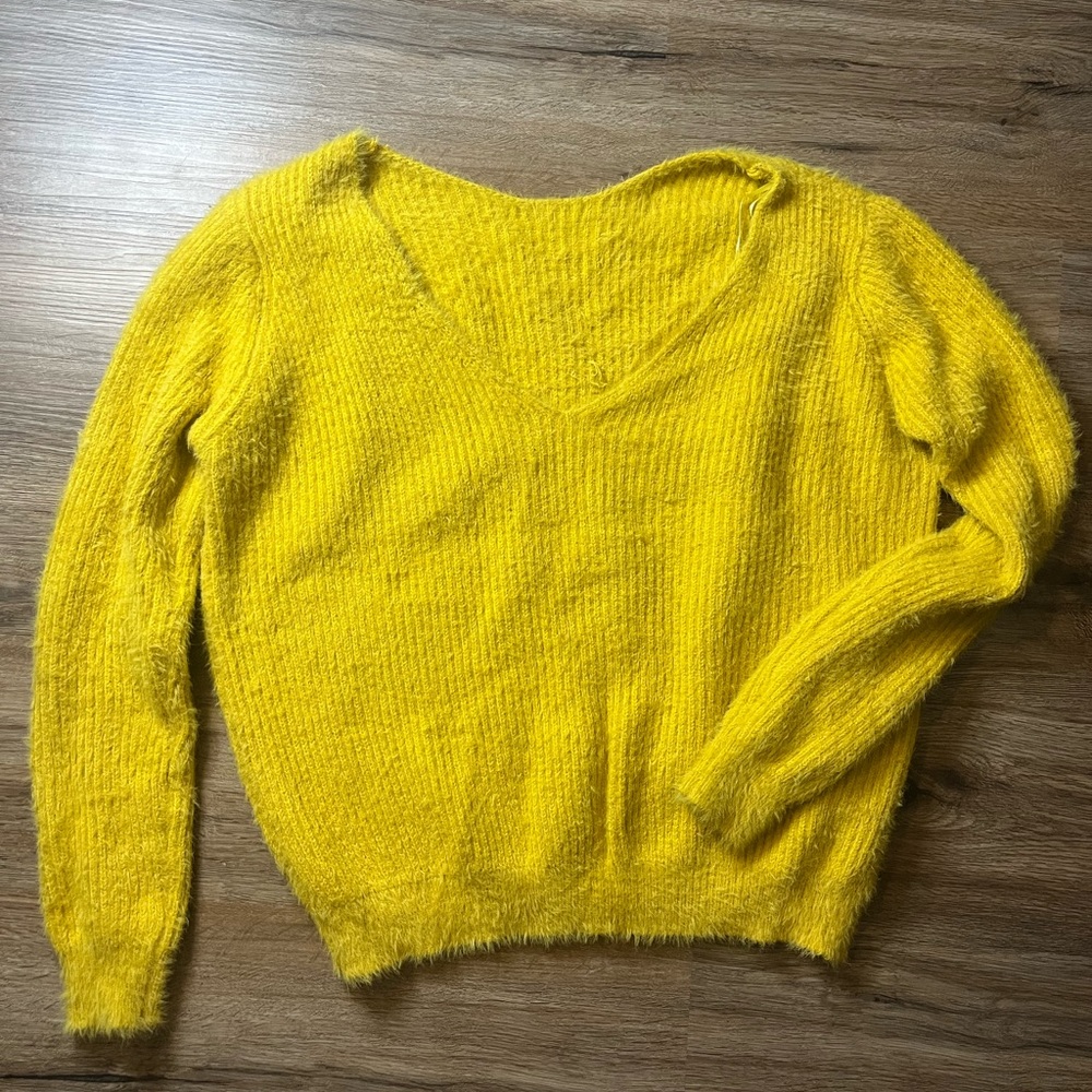 Yellow Akira Fuzzy V-neck Pullover Sweater